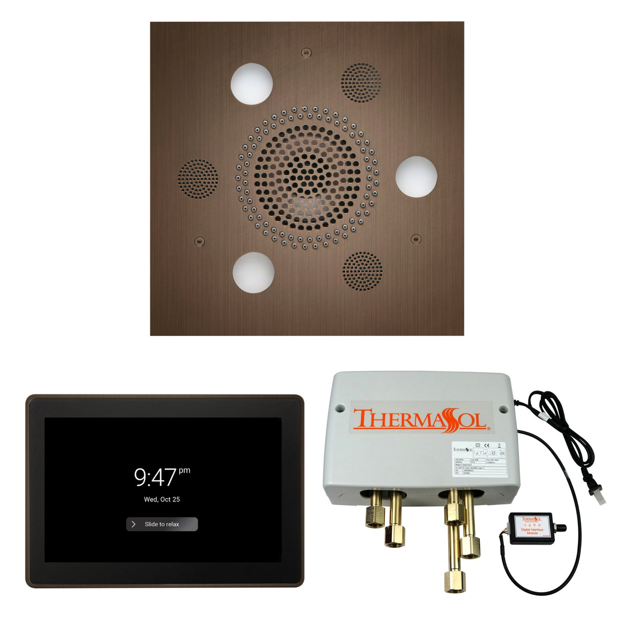 ThermaSol WSP15S Wellness Shower Package - Serenity Advanced Square Rainhead + ThermaTouch2 15" Control + Digital Shower Valve ThermaSol