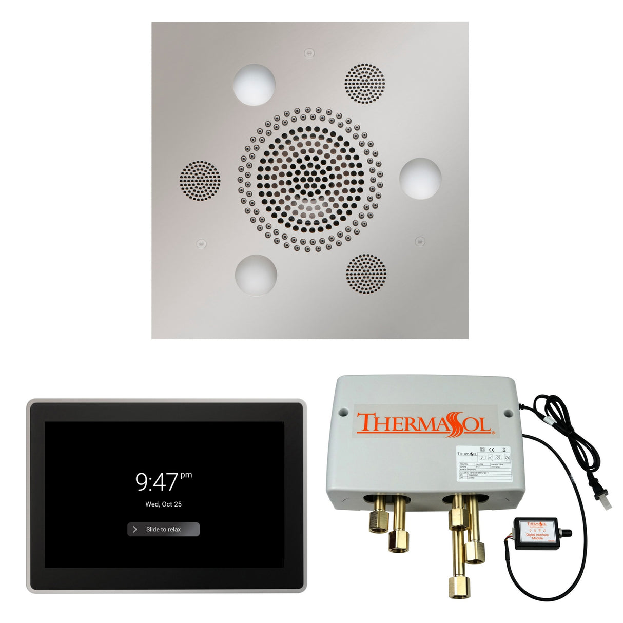 ThermaSol WSP15S Wellness Shower Package - Serenity Advanced Square Rainhead + ThermaTouch2 15" Control + Digital Shower Valve ThermaSol