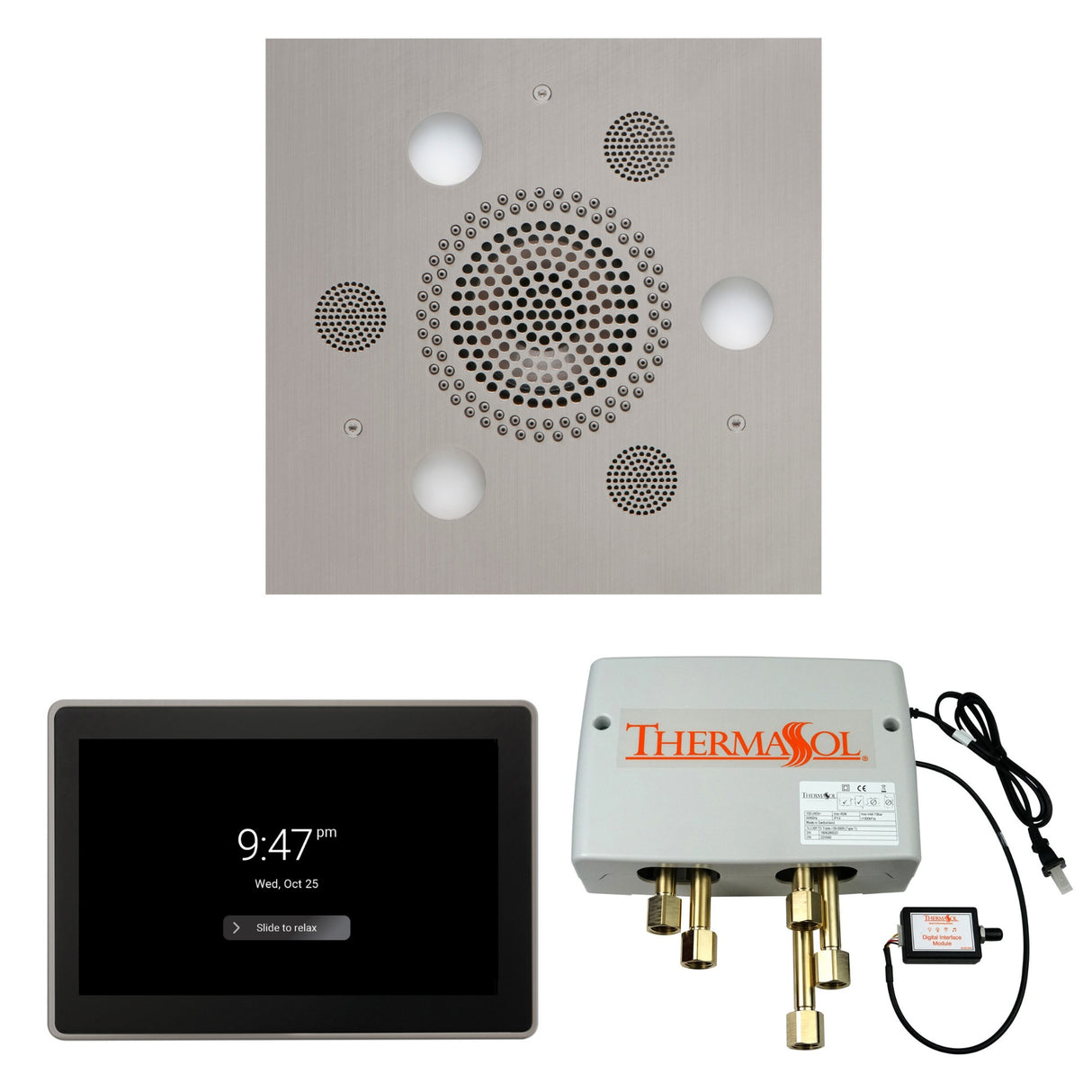 ThermaSol WSP15S Wellness Shower Package - Serenity Advanced Square Rainhead + ThermaTouch2 15" Control + Digital Shower Valve ThermaSol