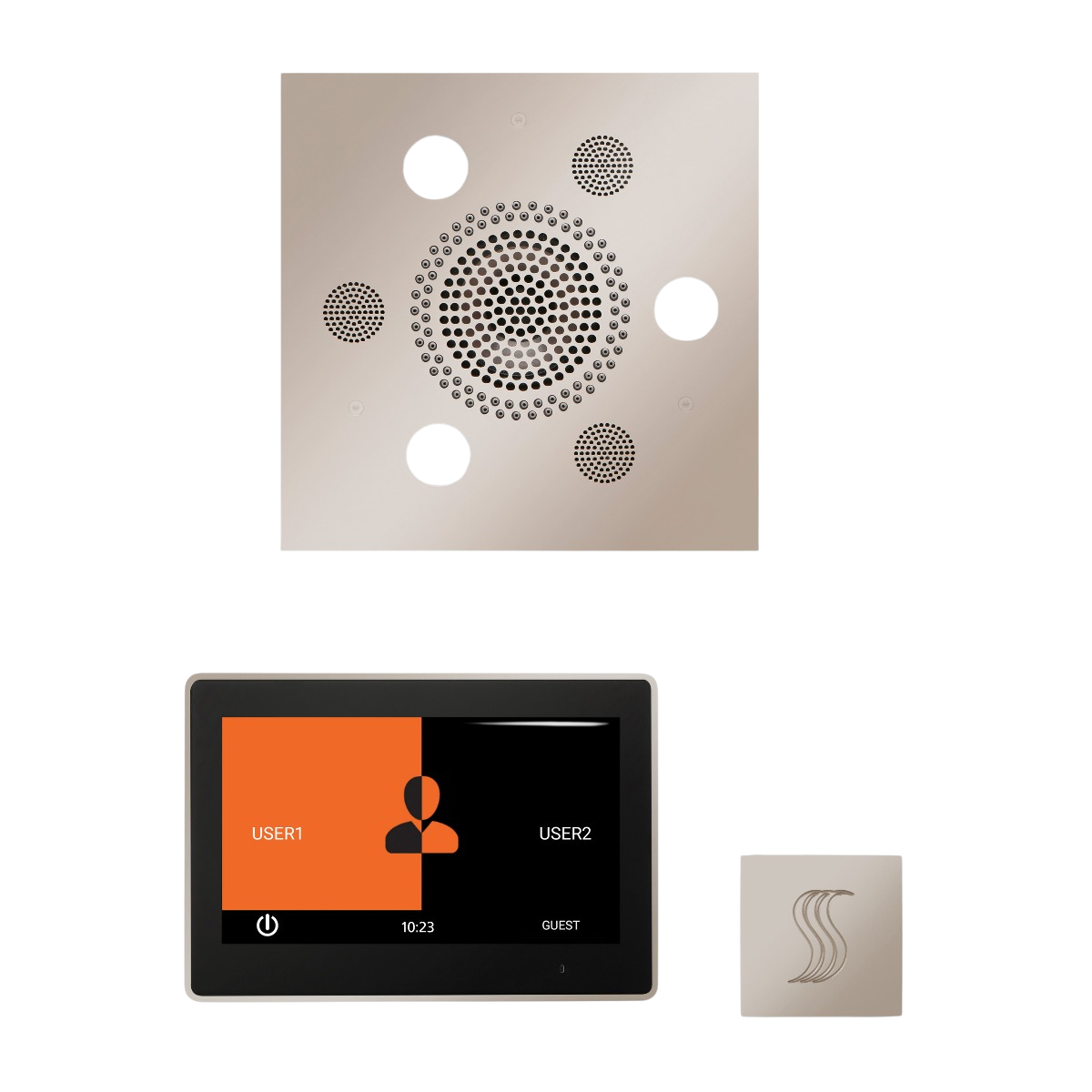 ThermaSol WSTP10S Wellness Steam Package - Serenity Advanced Square Rainhead + ThermaTouch2 10" Control + SteamVection Square Steam Head ThermaSol
