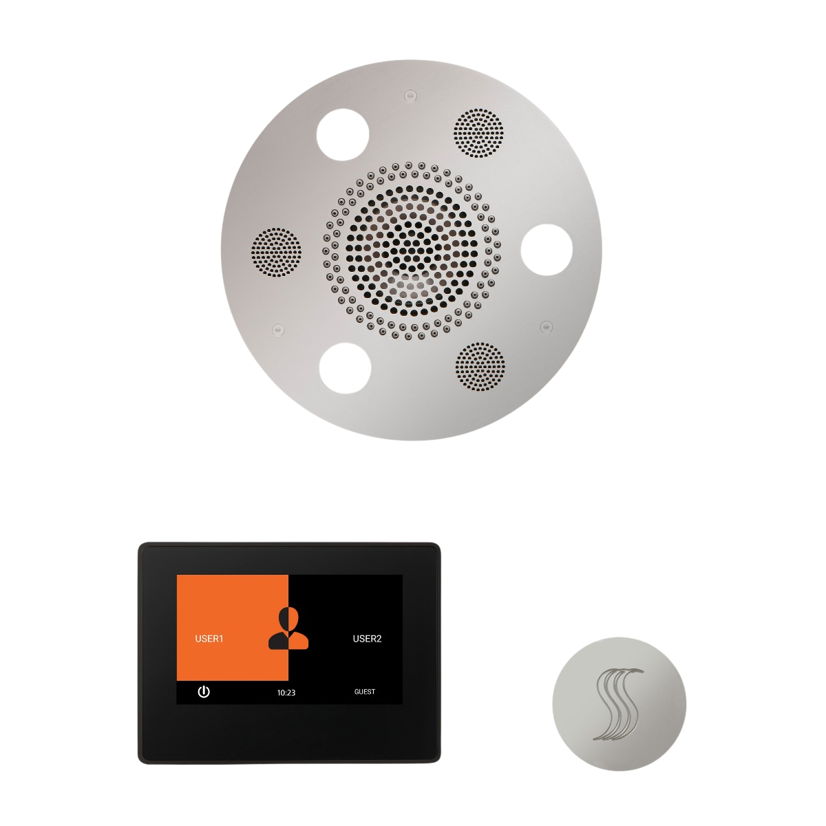 ThermaSol WSTP7R Wellness Steam Package - Serenity Advanced Round Rainhead + ThermaTouch2 7" Black Trim Control + SteamVection Round Steam Head ThermaSol