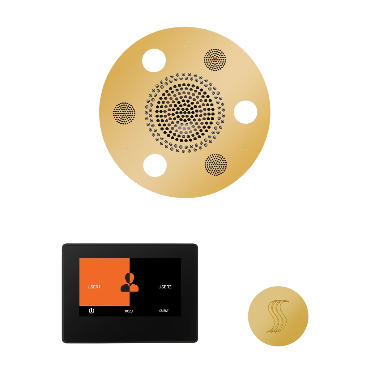 ThermaSol WSTP7R Wellness Steam Package - Serenity Advanced Round Rainhead + ThermaTouch2 7" Black Trim Control + SteamVection Round Steam Head ThermaSol