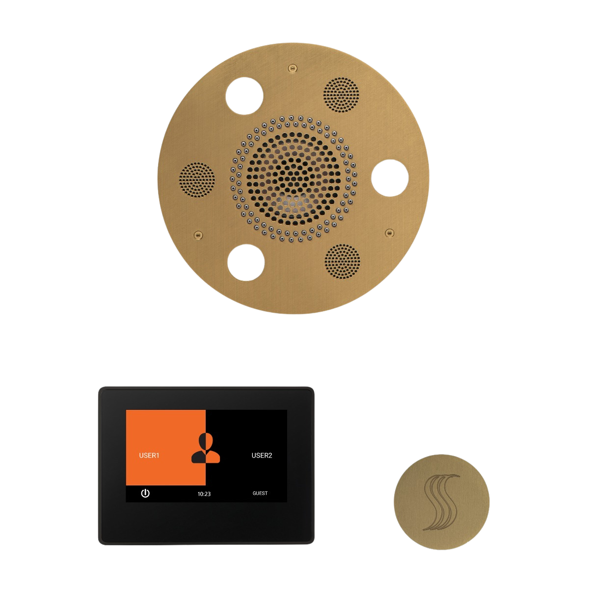 ThermaSol WSTP7R Wellness Steam Package - Serenity Advanced Round Rainhead + ThermaTouch2 7" Black Trim Control + SteamVection Round Steam Head ThermaSol