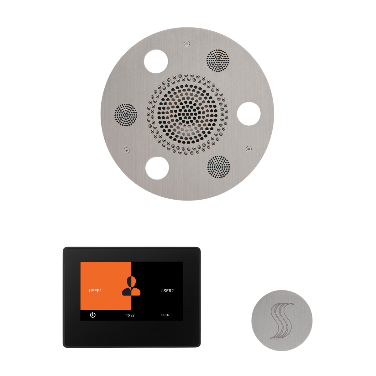 ThermaSol WSTP7R Wellness Steam Package - Serenity Advanced Round Rainhead + ThermaTouch2 7" Black Trim Control + SteamVection Round Steam Head ThermaSol