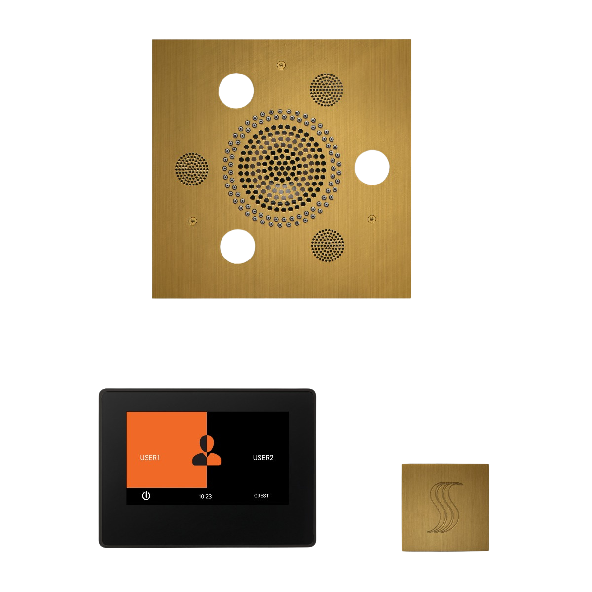 ThermaSol WSTP7S Wellness Steam Package - Serenity Advanced Square Rainhead + ThermaTouch2 7" Black Trim Control + SteamVection Square Steam Head ThermaSol