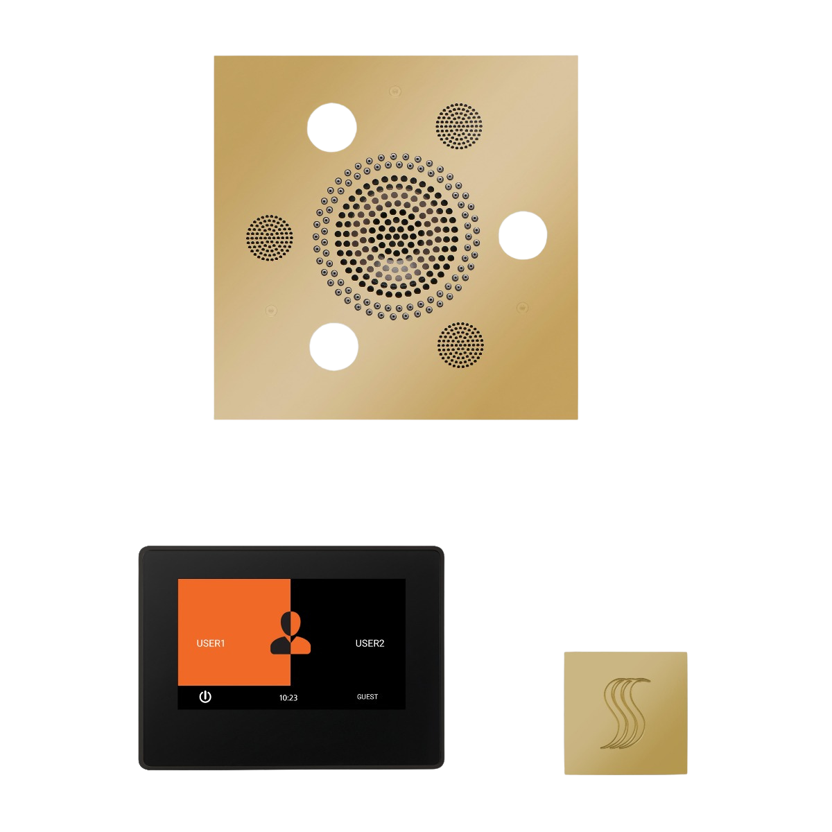 ThermaSol WSTP7S Wellness Steam Package - Serenity Advanced Square Rainhead + ThermaTouch2 7" Black Trim Control + SteamVection Square Steam Head ThermaSol