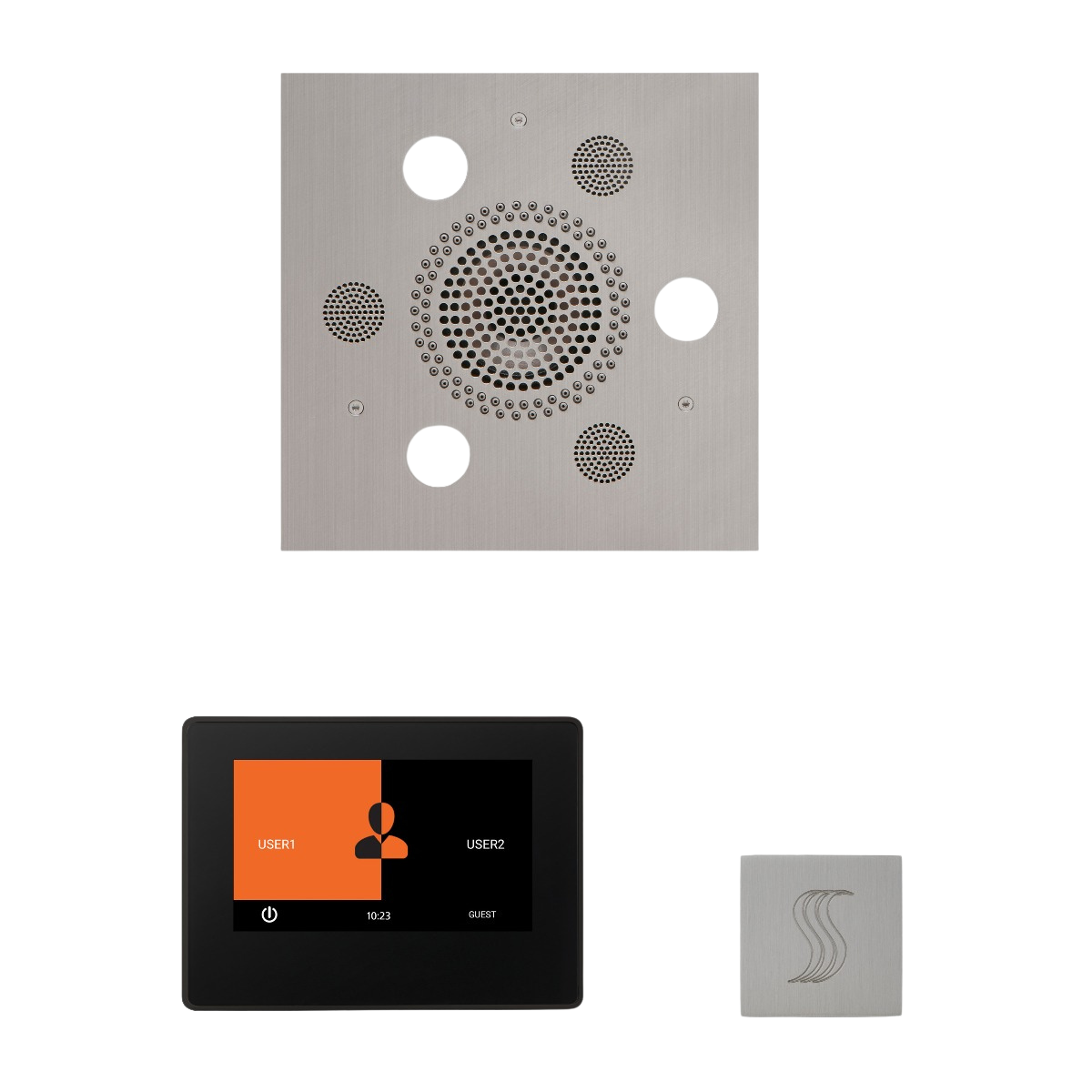 ThermaSol WSTP7S Wellness Steam Package - Serenity Advanced Square Rainhead + ThermaTouch2 7" Black Trim Control + SteamVection Square Steam Head ThermaSol