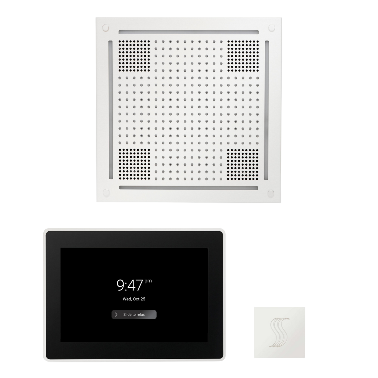 ThermaSol WHSTP15S Wellness Steam Package - HydroVive 18 Rainhead + ThermaTouch2 15" Control + SteamVection Square Steam Head ThermaSol