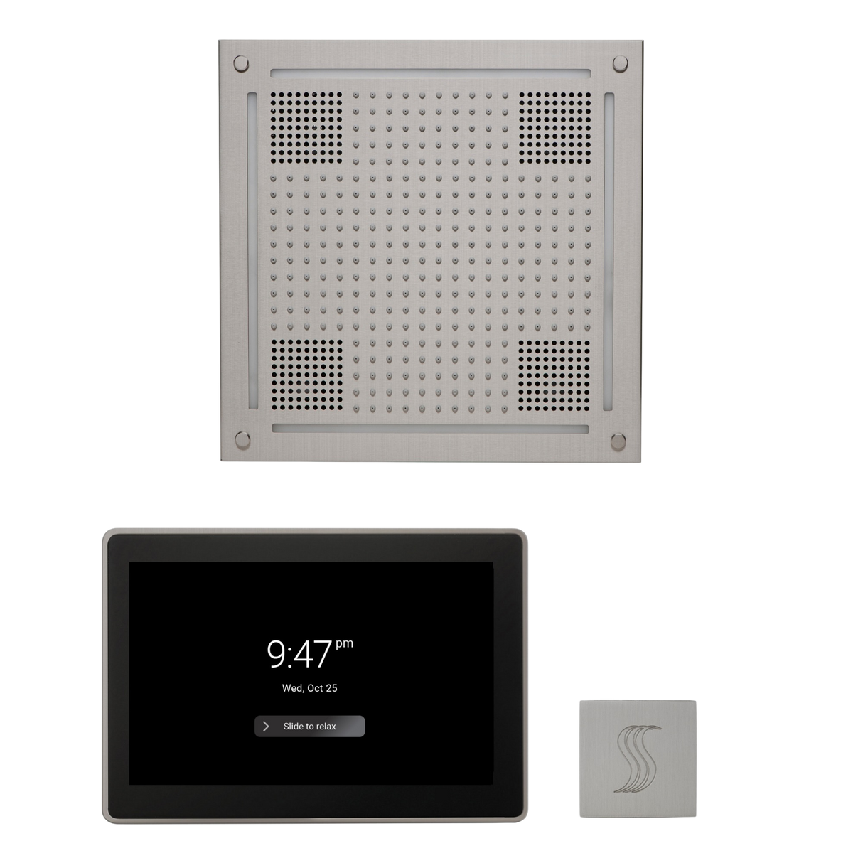 ThermaSol WHSTP15S Wellness Steam Package - HydroVive 18 Rainhead + ThermaTouch2 15" Control + SteamVection Square Steam Head ThermaSol