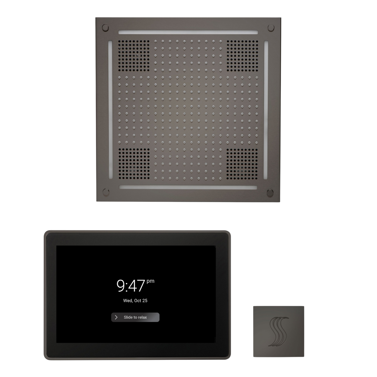 ThermaSol WHSTP15S Wellness Steam Package - HydroVive 18 Rainhead + ThermaTouch2 15" Control + SteamVection Square Steam Head ThermaSol