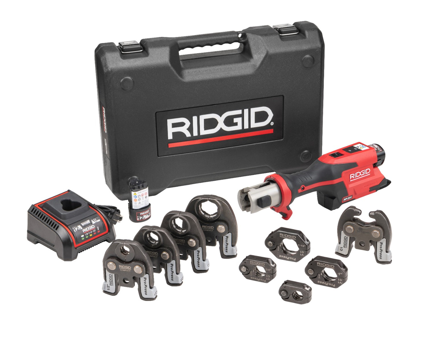 RIDGID 78208 RP 251 Press Tool Battery Kit with ProPress Rings & Jaws 1/2"-1 1/4" and C1 Actuator RIDGID