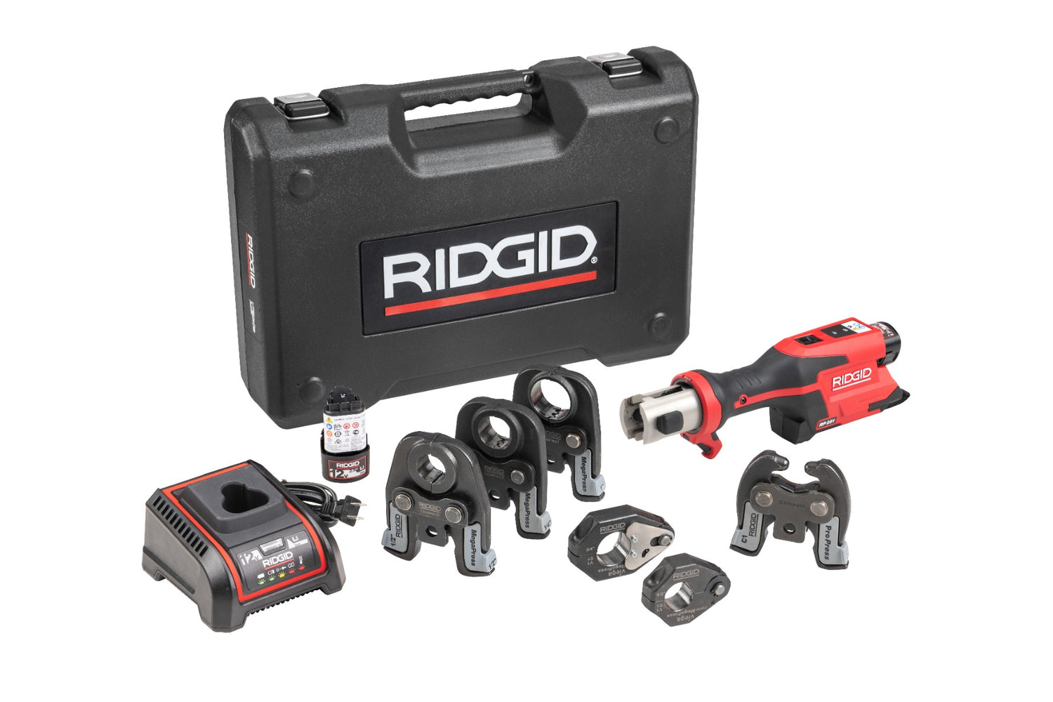 RIDGID 78228 RP 251 Press Tool Battery Kit 1/2"-1" MegaPress Jaws and 1/2"-3/4" Rings with C1 Actuator RIDGID