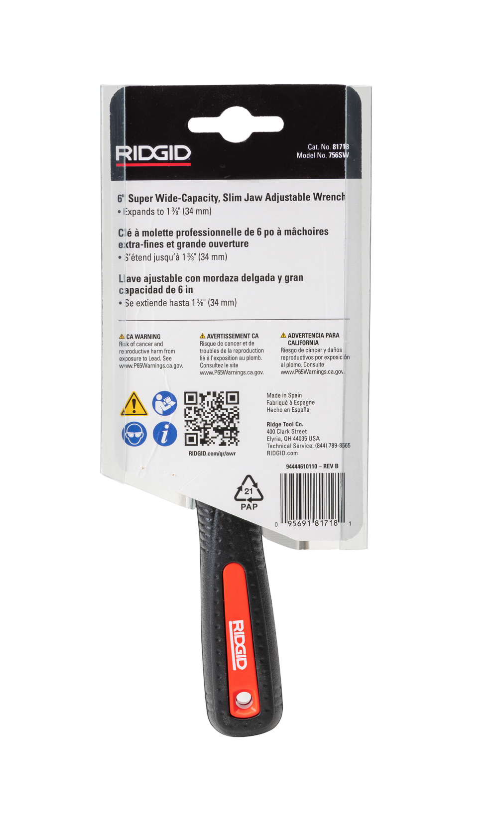 RIDGID 81718 6" Super Wide Capacity Slim Jaw Adjustable Wrench