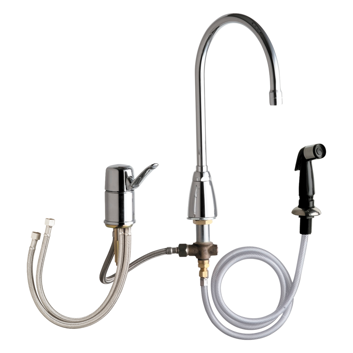 Chicago Faucets 2304-ABCP Universal Deck Mounted Sinlge Control with Side Spray Polished Chrome - Chicago Faucets