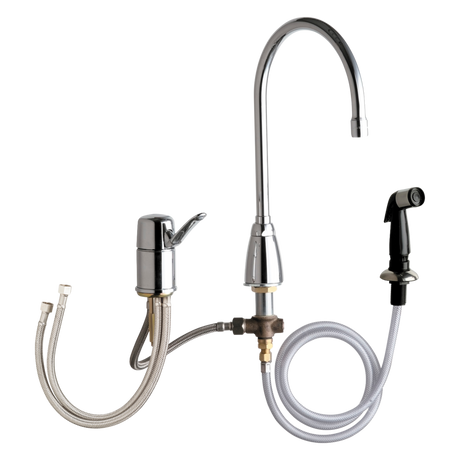 Chicago Faucets 2304-ABCP Universal Deck Mounted Sinlge Control with Side Spray Polished Chrome - Chicago Faucets