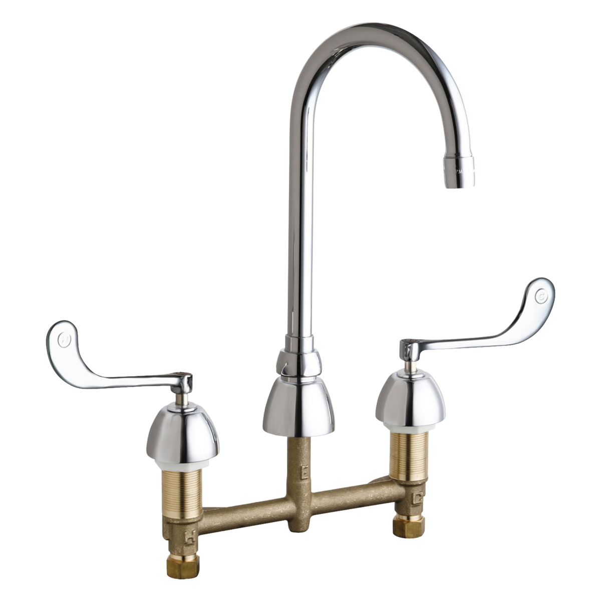 Chicago Faucets 786-E3-319ABCP Universal Gooseneck Widespread Kitchen Facuet with Lever Handles Polished Chrome - Chicago Faucets