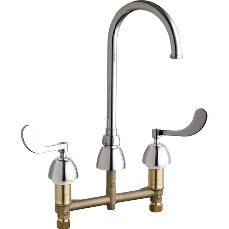 Chicago Faucets 786-GN2AFCABCP Universal Gooseneck Widespread Facuet with Lever Handles Polished Chrome - Chicago Faucets