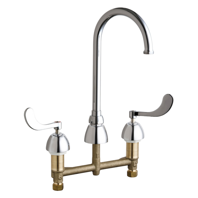 Chicago Faucets 786-GN2AFCABCP Universal Gooseneck Widespread Facuet with Lever Handles Polished Chrome - Chicago Faucets