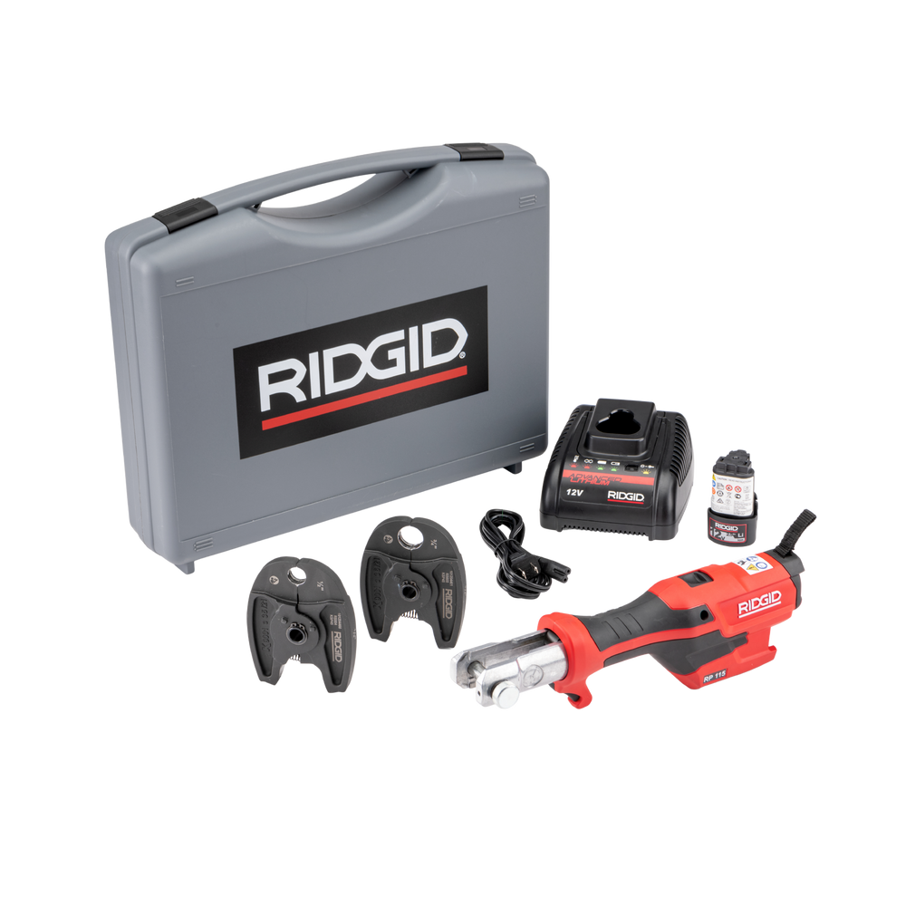 RIDGID 72543 RP 115 Mini Press Tool with Battery Kit & PureFlow Jaws (1/2”–3/4”) RIDGID