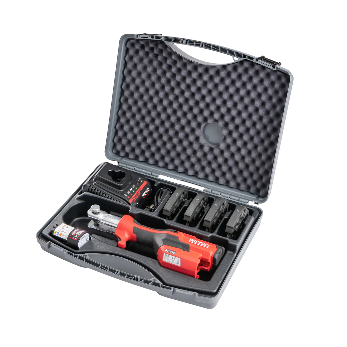 RIDGID 72558 RP 115 Mini Press Tool with Battery Kit, ProPress, & PureFlow Jaws (1/2”–3/4”) RIDGID