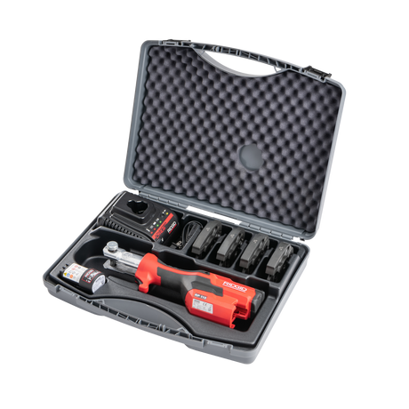 RIDGID 72558 RP 115 Mini Press Tool with Battery Kit, ProPress, & PureFlow Jaws (1/2”–3/4”) RIDGID