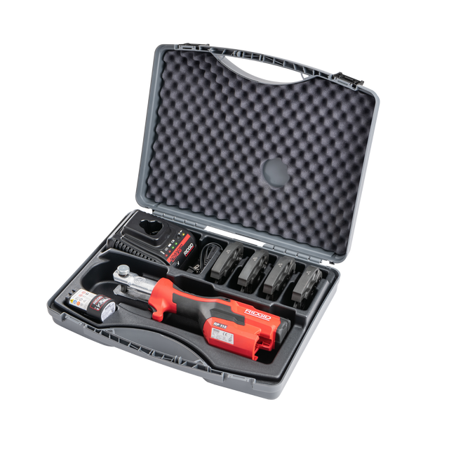 RIDGID 72558 RP 115 Mini Press Tool with Battery Kit, ProPress, & PureFlow Jaws (1/2”–3/4”) RIDGID