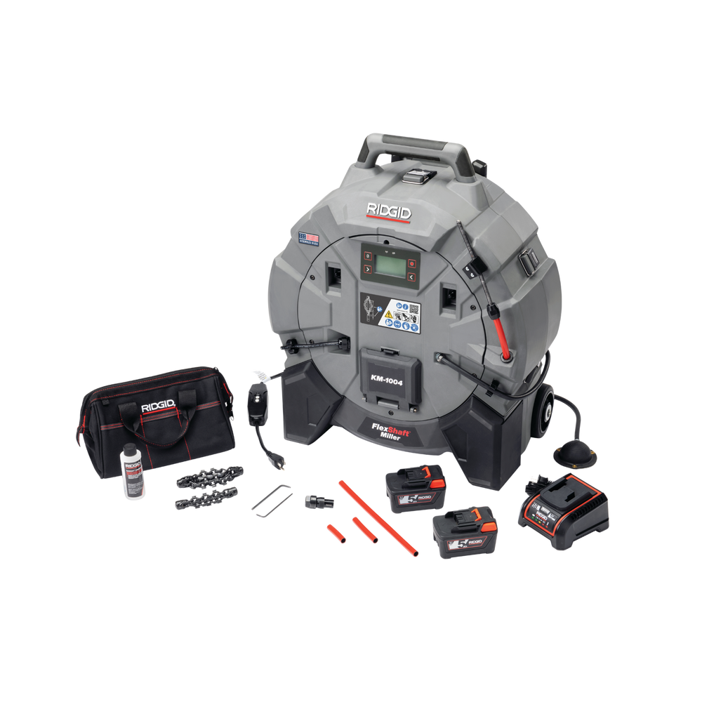 RIDGID 79773 KM-1004 FlexShaft Milling Machine Domestic (1 1/4in (32mm) - 4in (100mm)) with Batteries Charger RIDGID