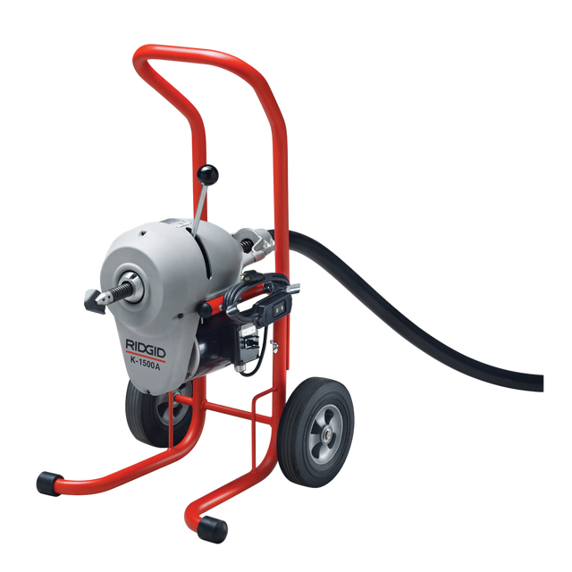 RIDGID 23712 K-1500A Machine with A-1 Mitt, A-12 Pin Key, and Rear Guide Hose, Plus: Seven Sections 1 1/4" (32 mm) (C-11) Cable, Total 105 Feet, Two A-8 Cable Carriers, Nine-Piece 1 1/4" Tool Set RIDGID