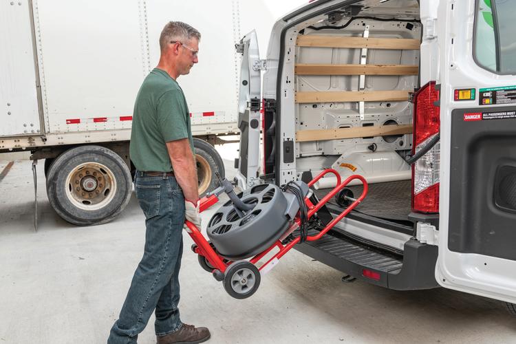 RIDGID 83557 K-750R 5/8" (16 mm) Open Cage Drum Machine with 5/8" x 100' (16 mm x 30.5 m) IW Solid Core Cable, 2", 3", and 4" "C" Cutters, P-Trap Cutter, Spade Blade, Tool Box, and Gloves RIDGID