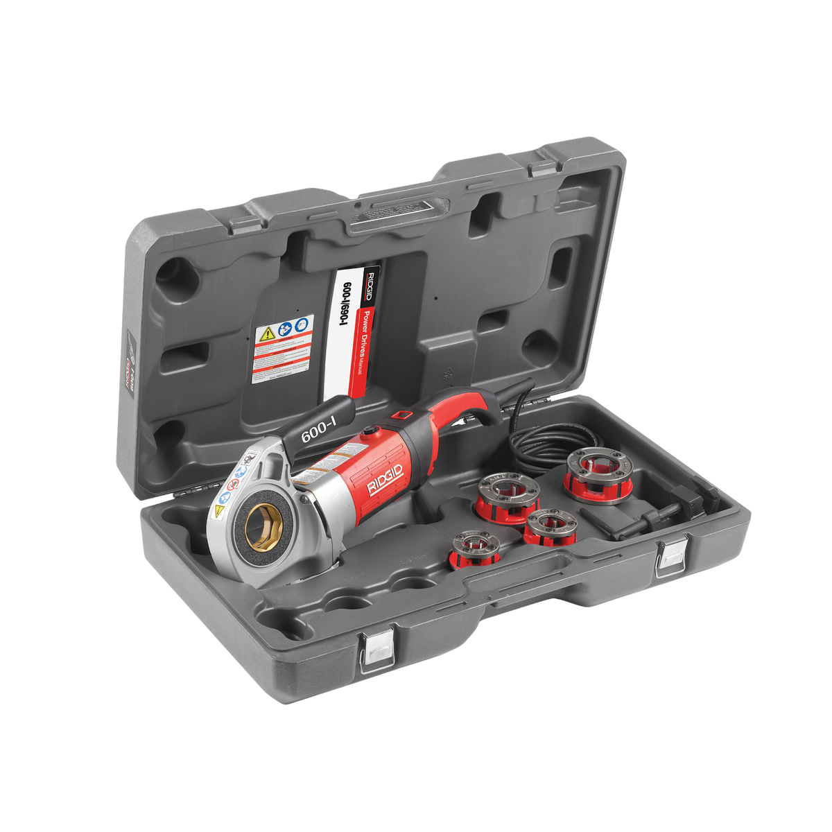 RIDGID 44918 600-I Hand-Held Power Drive Complete with 1/2"-1 1/4" NPT 11R Die Heads, Support Arm, and Case RIDGID