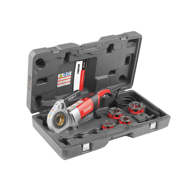 RIDGID 44918 600-I Hand-Held Power Drive Complete with 1/2"-1 1/4" NPT 11R Die Heads, Support Arm, and Case RIDGID