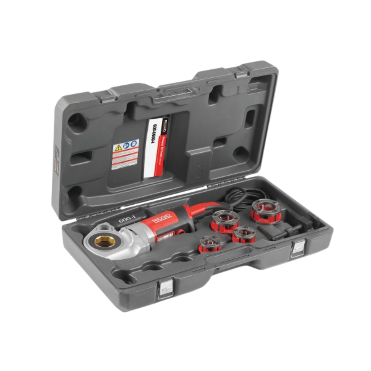 RIDGID 44918 600-I Hand-Held Power Drive Complete with 1/2"-1 1/4" NPT 11R Die Heads, Support Arm, and Case RIDGID