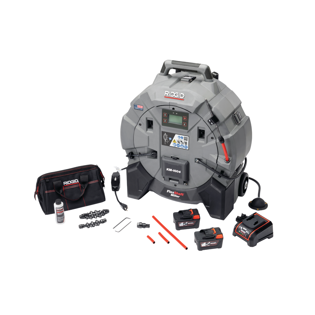 RIDGID 79773 KM-1004 FlexShaft Milling Machine Domestic (1 1/4in (32mm) - 4in (100mm)) with Batteries Charger RIDGID