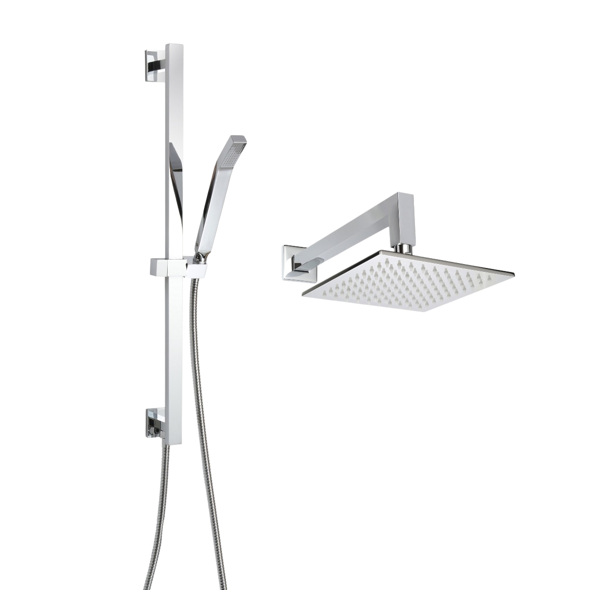 ThermaSol 15-CSPSQ Essential Shower Fixture Package - Rain Canopy + Shower Arm + Hand Shower + Shower Rail + Shower Hose ThermaSol