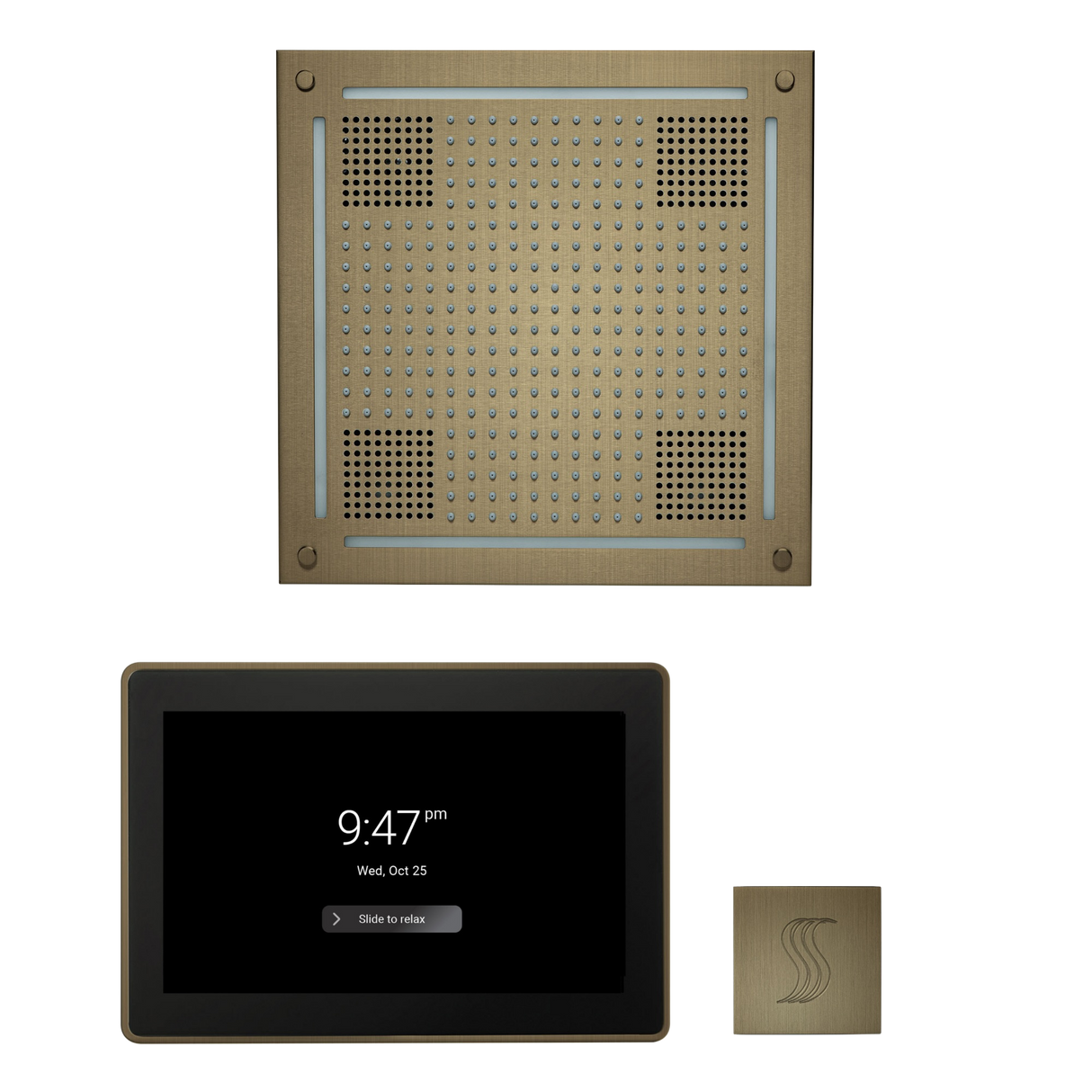 ThermaSol WHSTP15S Wellness Steam Package - HydroVive 18 Rainhead + ThermaTouch2 15" Control + SteamVection Square Steam Head ThermaSol