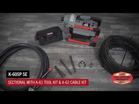 RIDGID 66497 K-60SP-SE Sectional Machine with A-1 Operator's Mitt, A-12 Pin Key, A-60-12 Rear Guide Hose, A-61 Tool Kit, and A-62 Cable Kit