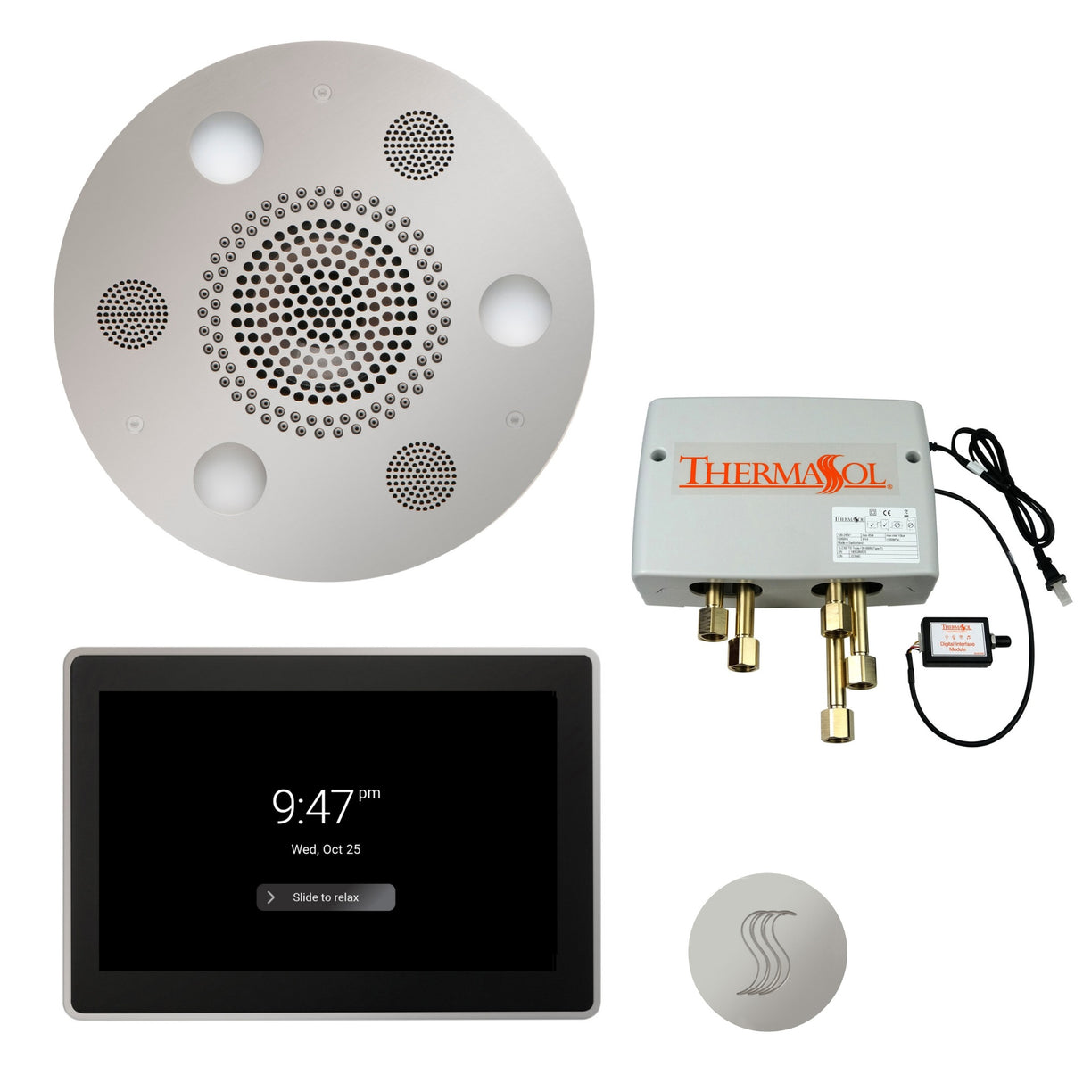 ThermaSol TWP15UR Total Wellness Package - Serenity Advanced Round Rainhead + ThermaTouch2 15" Control + Digital Shower Valve + SteamVection Round Steam Head ThermaSol