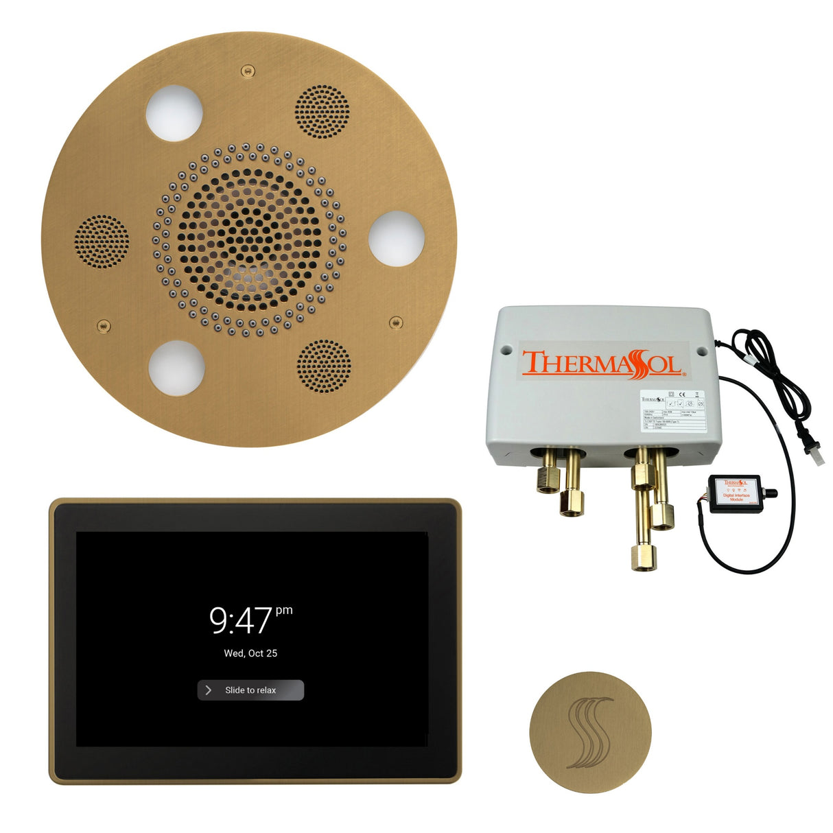 ThermaSol TWP15UR Total Wellness Package - Serenity Advanced Round Rainhead + ThermaTouch2 15" Control + Digital Shower Valve + SteamVection Round Steam Head ThermaSol
