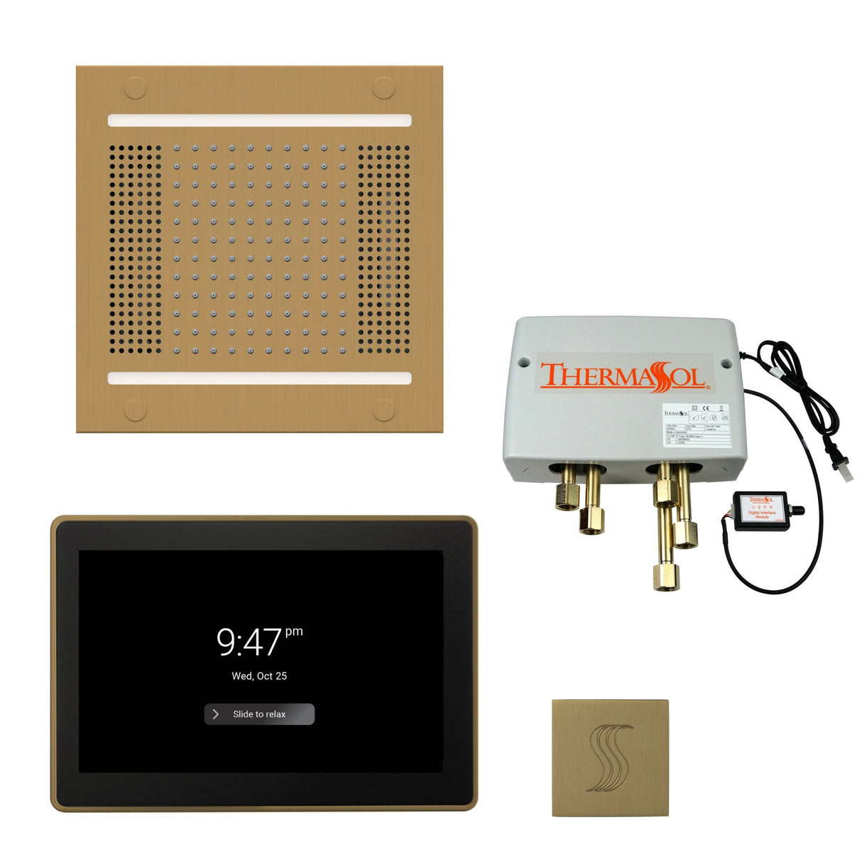 ThermaSol TWPH1415US Total Wellness Package - HydroVive 14 Rainhead + ThermaTouch2 15" Control + Digital Shower Valve + SteamVection Square Steam Head ThermaSol