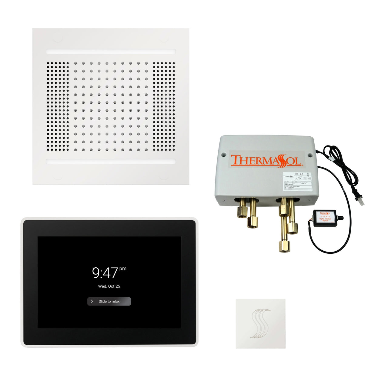 ThermaSol TWPH1415US Total Wellness Package - HydroVive 14 Rainhead + ThermaTouch2 15" Control + Digital Shower Valve + SteamVection Square Steam Head ThermaSol