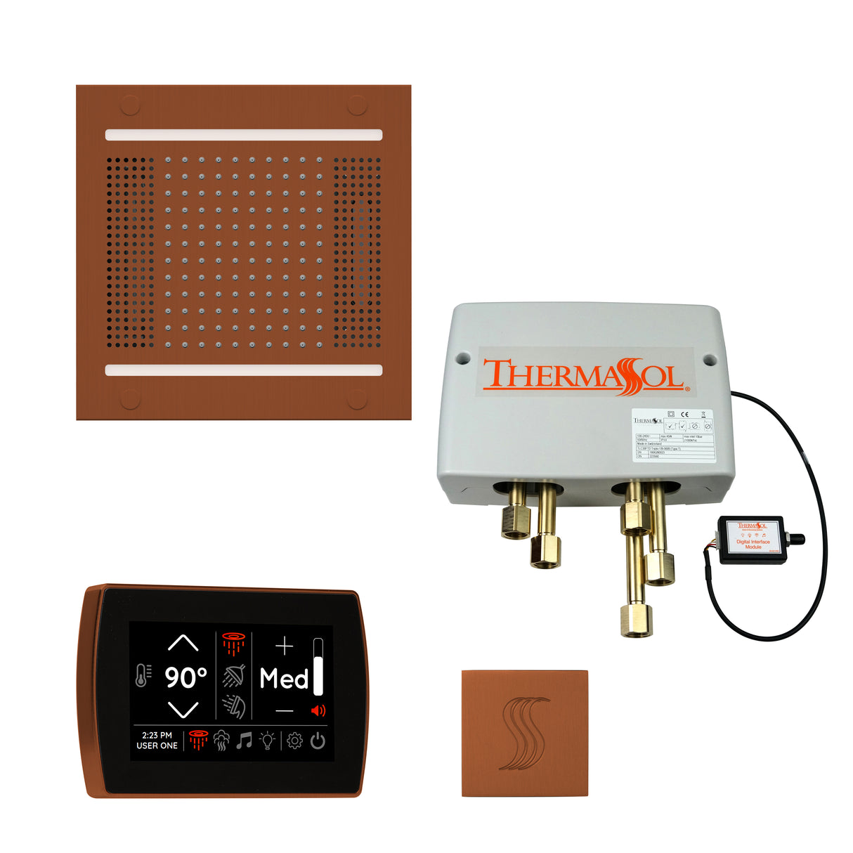 ThermaSol TWPH14SR Total Wellness Package - HydroVive 14 Rainhead + SignaTouch Wall Mount Control + Digital Shower Valve + SteamVection Square Steam Head ThermaSol