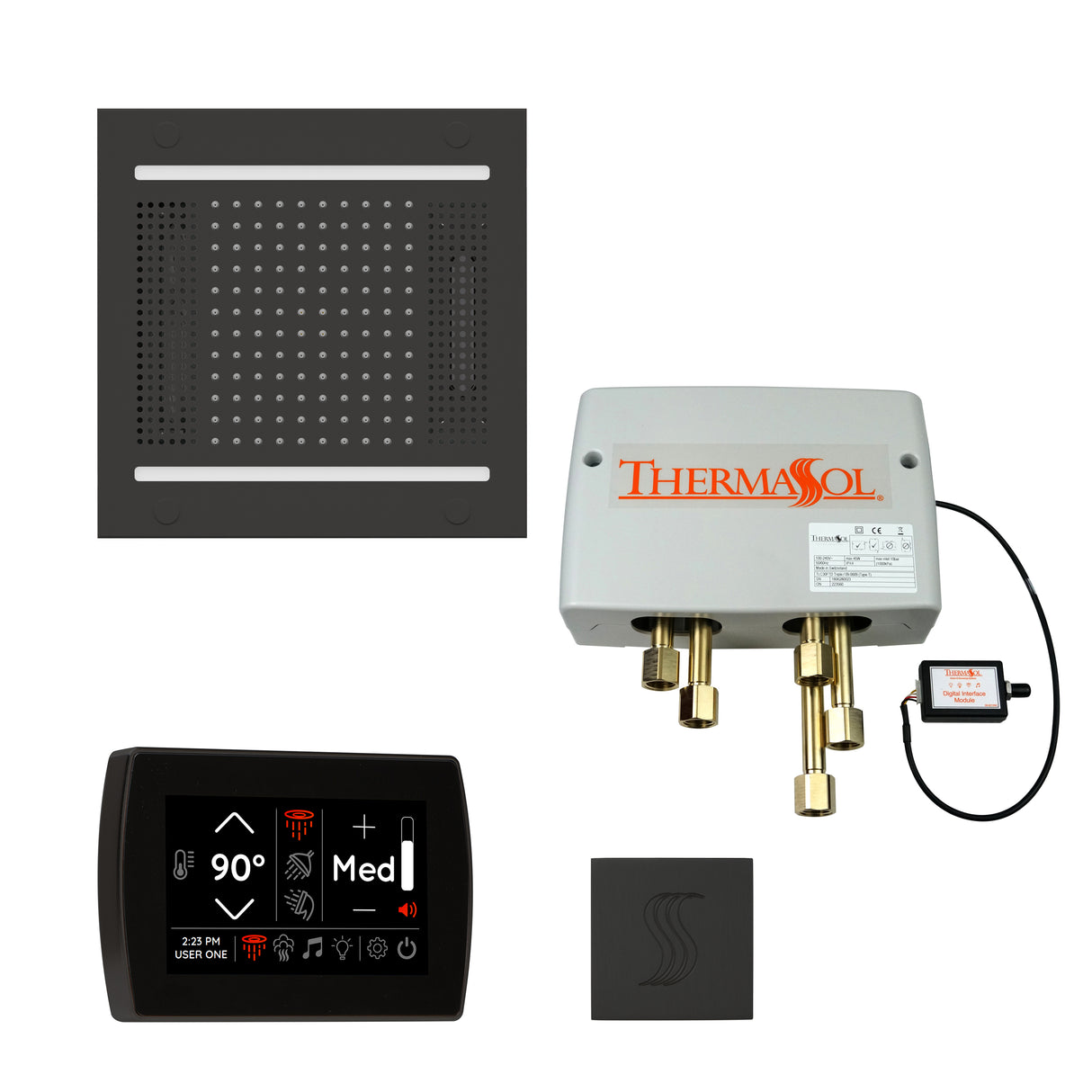 ThermaSol TWPH14SR Total Wellness Package - HydroVive 14 Rainhead + SignaTouch Wall Mount Control + Digital Shower Valve + SteamVection Square Steam Head ThermaSol