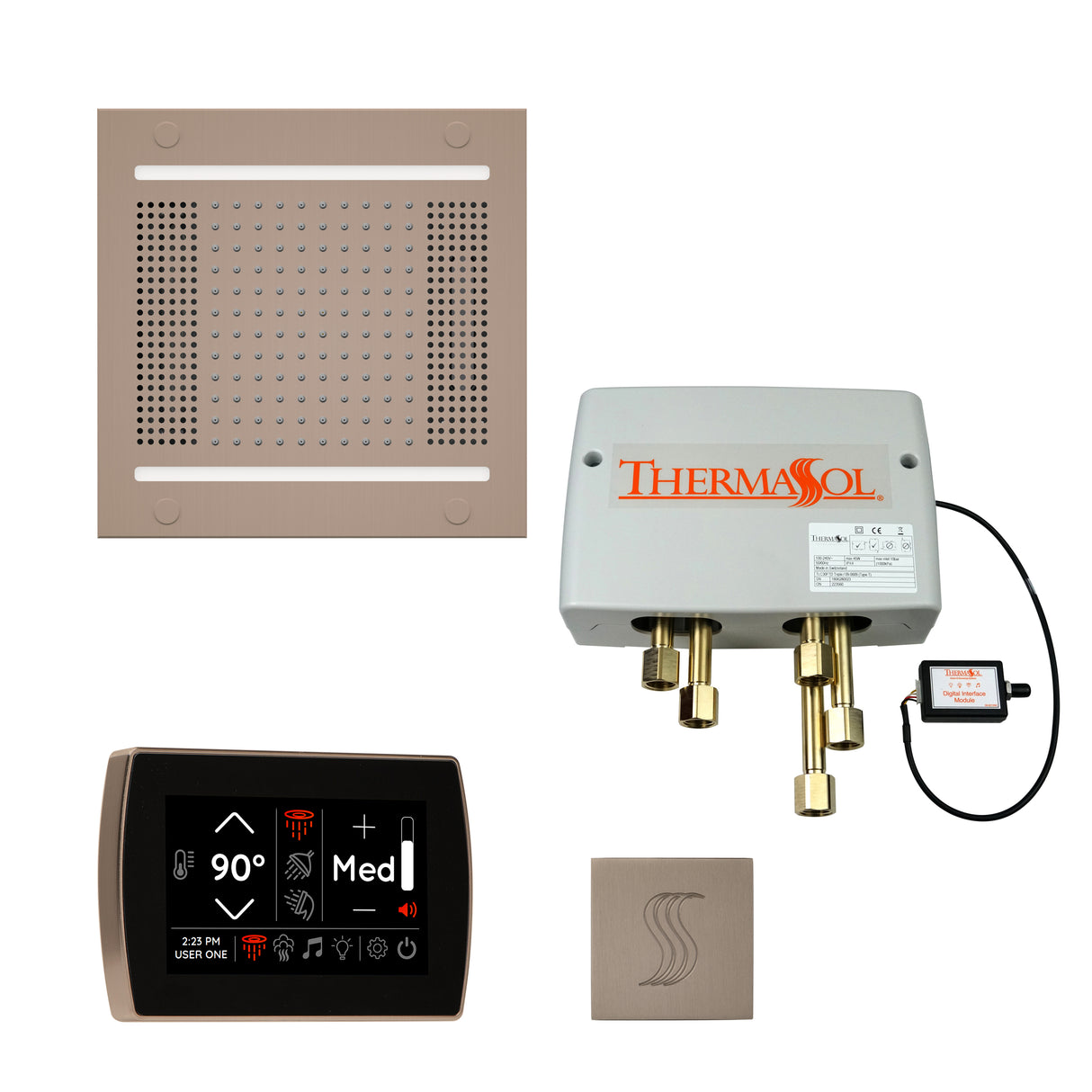 ThermaSol TWPH14SR Total Wellness Package - HydroVive 14 Rainhead + SignaTouch Wall Mount Control + Digital Shower Valve + SteamVection Square Steam Head ThermaSol