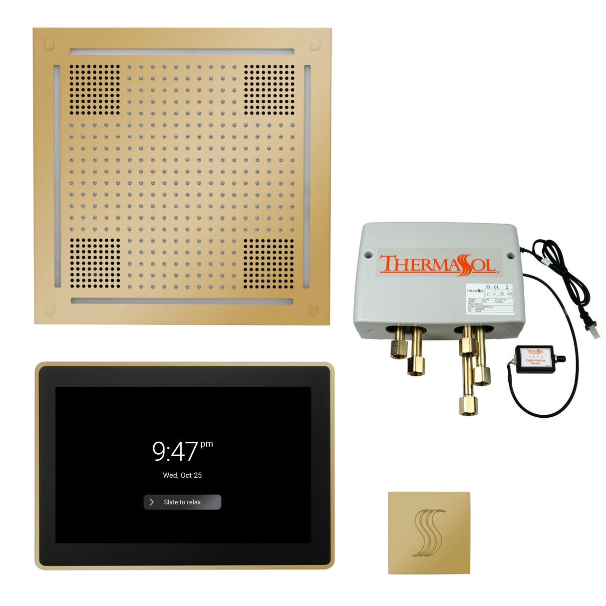 ThermaSol TWPH15US Total Wellness Package - HydroVive 18 Rainhead + ThermaTouch2 15" Control + Digital Shower Valve + SteamVection Square Steam Head ThermaSol