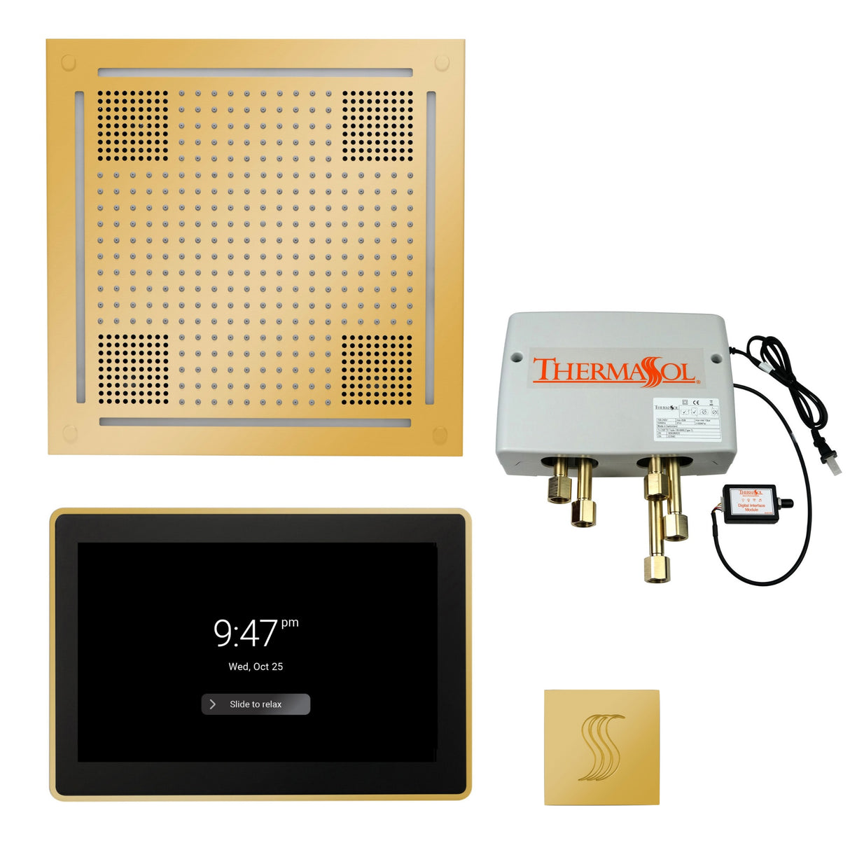 ThermaSol TWPH15US Total Wellness Package - HydroVive 18 Rainhead + ThermaTouch2 15" Control + Digital Shower Valve + SteamVection Square Steam Head ThermaSol