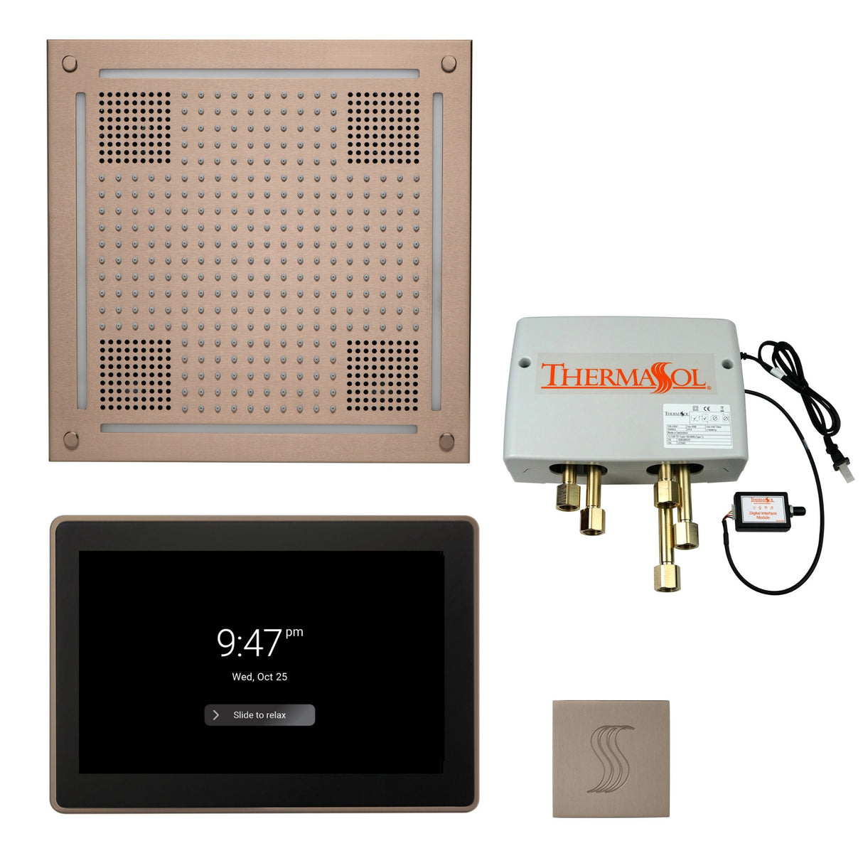 ThermaSol TWPH15US Total Wellness Package - HydroVive 18 Rainhead + ThermaTouch2 15" Control + Digital Shower Valve + SteamVection Square Steam Head ThermaSol