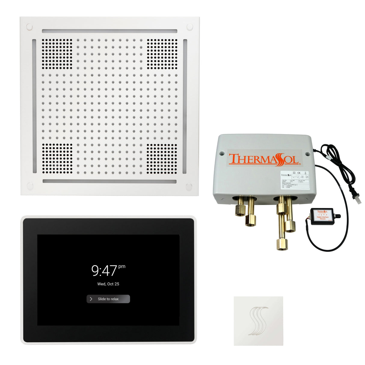 ThermaSol TWPH15US Total Wellness Package - HydroVive 18 Rainhead + ThermaTouch2 15" Control + Digital Shower Valve + SteamVection Square Steam Head ThermaSol