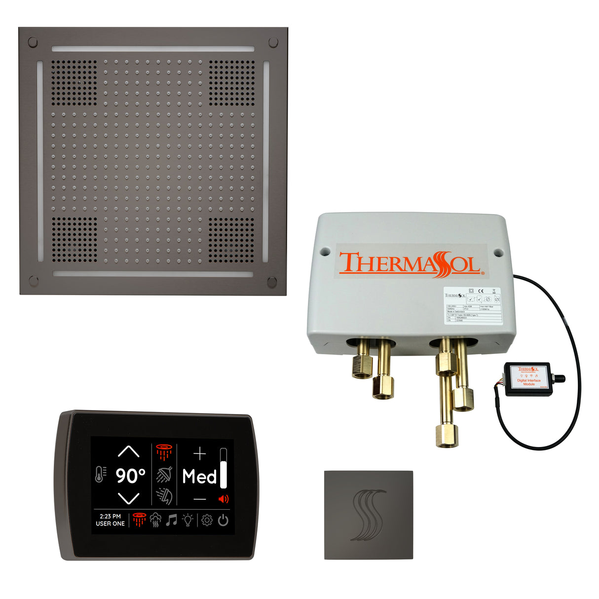 ThermaSol TWPHSR Total Wellness Package - HydroVive 18 Rainhead + SignaTouch Wall Mount Control + Digital Shower Valve + SteamVection Square Steam Head ThermaSol