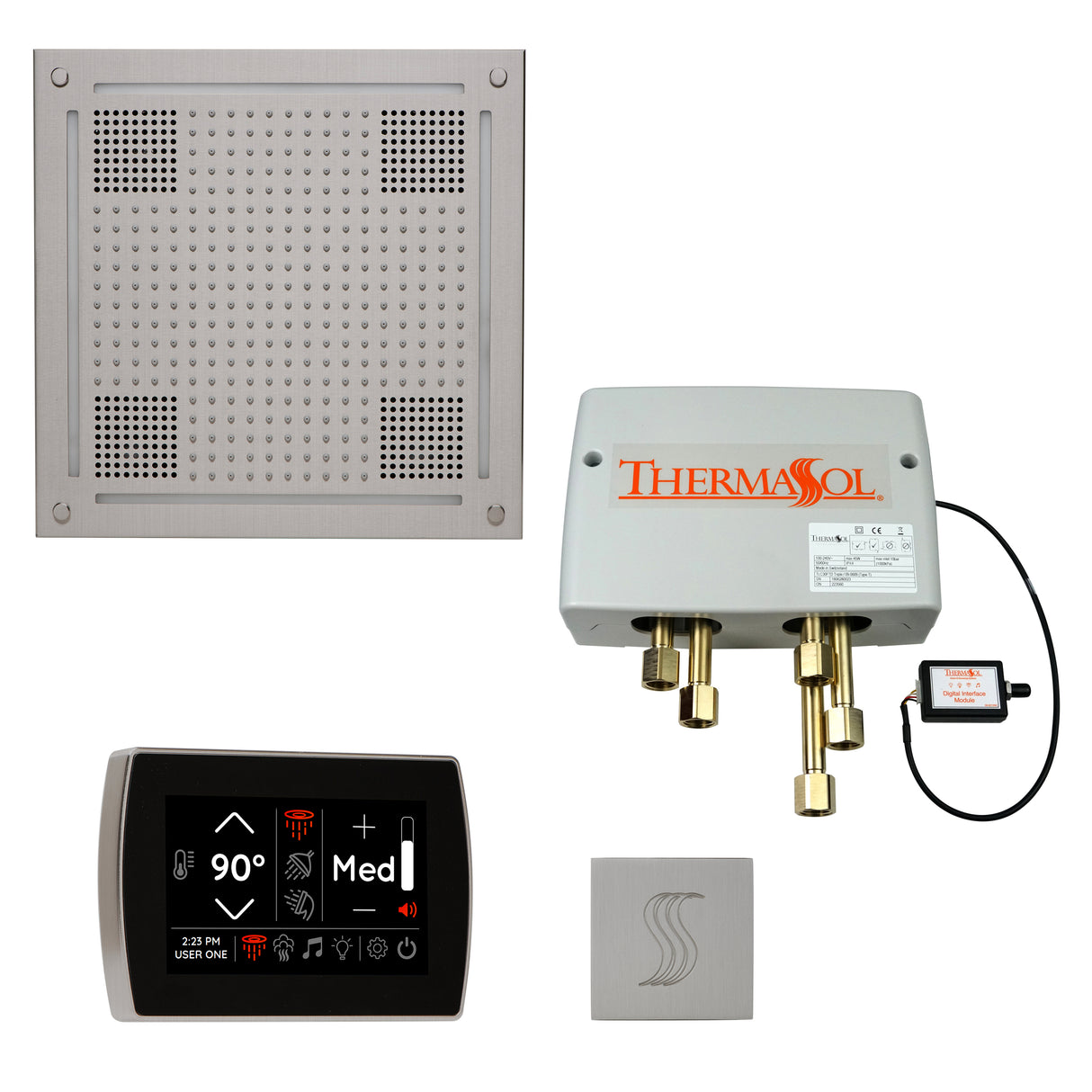 ThermaSol TWPHSR Total Wellness Package - HydroVive 18 Rainhead + SignaTouch Wall Mount Control + Digital Shower Valve + SteamVection Square Steam Head ThermaSol