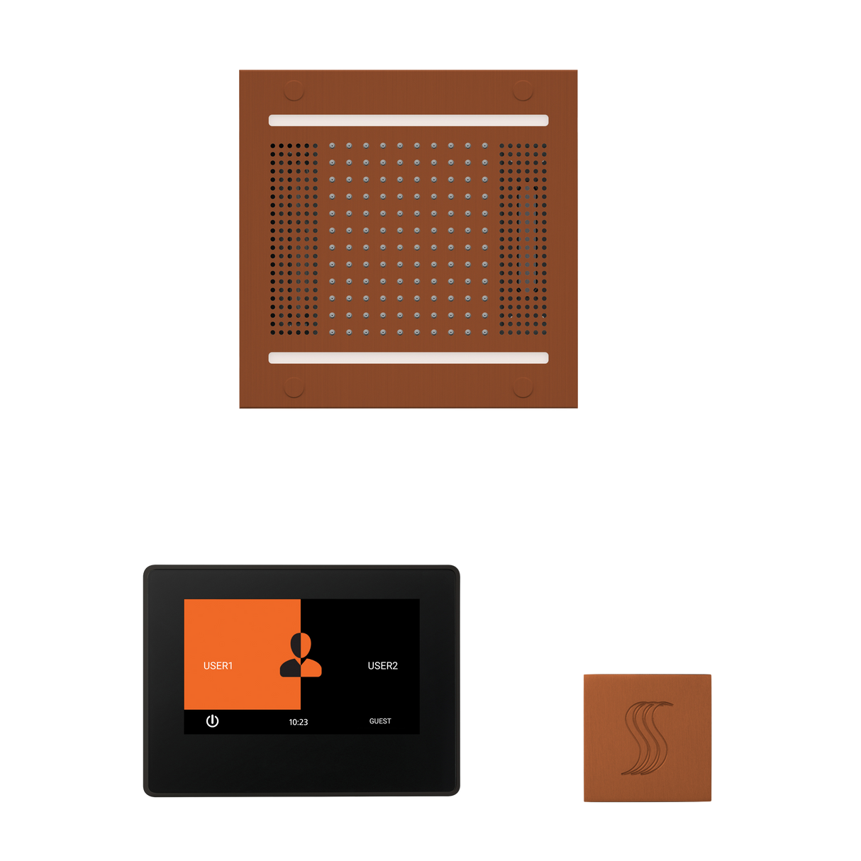 ThermaSol WH14STP7S Wellness Steam Package - HydroVive 14 Rainhead + ThermaTouch2 7" Black Trim Control + SteamVection Square Steam Head ThermaSol